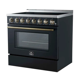 FORNO - Paolo 36 Inch Black Freestanding Electric Range, Stainless Steel, 5.44 cu.ft, True Convection Oven, Energy Efficient