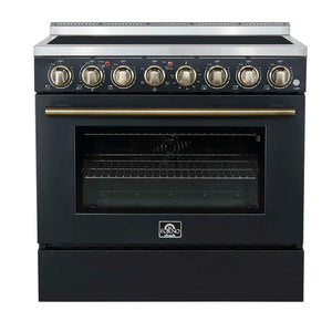 FORNO - Paolo 36 Inch Black Freestanding Electric Range, Stainless Steel, 5.44 cu.ft, True Convection Oven, Energy Efficient
