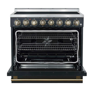 FORNO - Paolo 36 Inch Black Freestanding Electric Range, Stainless Steel, 5.44 cu.ft, True Convection Oven, Energy Efficient