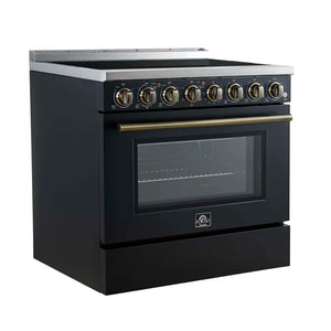 FORNO - Paolo 36 Inch Black Freestanding Electric Range, Stainless Steel, 5.44 cu.ft, True Convection Oven, Energy Efficient