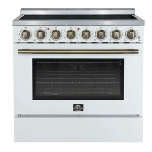 FORNO - Paolo 36 Inch White Freestanding Electric Range, Stainless Steel, 5.44 cu.ft, True Convection Oven, Energy Efficient