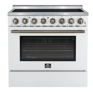 FORNO - Paolo 36 Inch White Freestanding Electric Range, Stainless Steel, 5.44 cu.ft, True Convection Oven, Energy Efficient