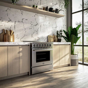 FORNO - Paolo 30-Inch Freestanding Electric Range, Stainless Steel, 4.38 cu.ft, True Convection Oven, Energy Efficient