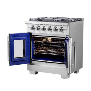 FORNO - Capriasca 30-Inch Freestanding French Door Gas Range, 4 Burners, Convection Oven, Energy Efficient