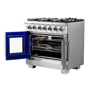 FORNO - Capriasca 36-Inch Freestanding French Door Gas Range, 6 Burners, Convection Oven, Energy Efficient