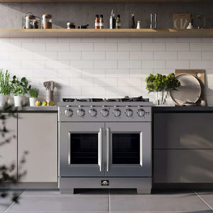 FORNO - Capriasca 36-Inch Freestanding French Door Gas Range, 6 Burners, Convection Oven, Energy Efficient