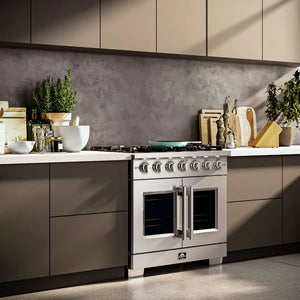 FORNO - Capriasca 36-Inch Freestanding French Door Gas Range, 6 Burners, Convection Oven, Energy Efficient