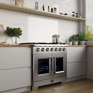 FORNO - Capriasca 36-Inch Freestanding French Door Gas Range, 6 Burners, Convection Oven, Energy Efficient