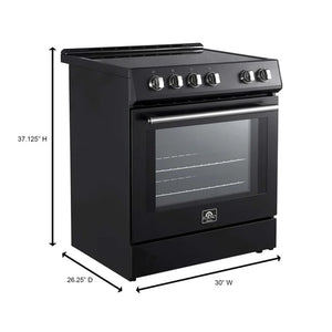 FORNO - Leonardo Espresso 30-Inch Slide-In Black Induction Range, Convection Oven, 5 Cooking Zones, Touch Control Panel