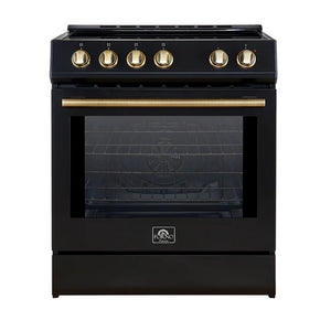 FORNO - Leonardo Espresso 30-Inch Slide-In Black Induction Range, Convection Oven, 5 Cooking Zones, Touch Control Panel