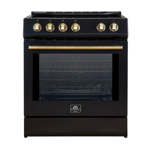 FORNO - Leonardo Espresso 30-Inch Slide-In Black Induction Range, Convection Oven, 5 Cooking Zones, Touch Control Panel