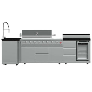 FORNO - Bulnes 40-Inch BBQ, 95,000 BTU, 5 Burners, Sear & Rotisserie Infrared with Side Burner, Stainless Steel Outdoor Kitchen with 1.8 cu.ft. Beverage Center & Black Granite Countertops
