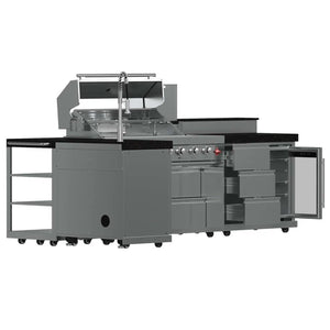 FORNO - Bulnes 40-Inch BBQ, 95,000 BTU, 5 Burners, Sear & Rotisserie Infrared with Side Burner, Stainless Steel Outdoor Kitchen with 1.8 cu.ft. Beverage Center & Black Granite Countertops