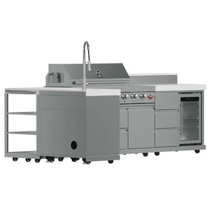 FORNO - Bulnes 40-Inch BBQ, 95,000 BTU, 5 Burners, Sear & Rotisserie Infrared with Side Burner, Stainless Steel Outdoor Kitchen with 1.8 cu.ft. Beverage Center & White Sintered Stone Countertops