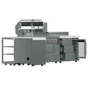 FORNO - Bulnes 40-Inch BBQ, 95,000 BTU, 5 Burners, Sear & Rotisserie Infrared with Side Burner, Stainless Steel Outdoor Kitchen with 1.8 cu.ft. Beverage Center & White Sintered Stone Countertops