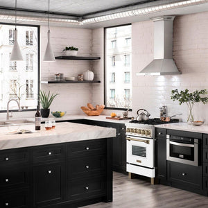 ZLINE - Autograph Edition 24 in. 2.8 cu. ft. Legacy Dual Fuel Range with 4 Burner Gas Cooktop and Electric Convection Oven in Stainless Steel with White Matte Door and Champagne Bronze Accents