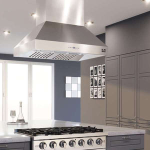 FORNO - Coppito 36-Inch Island Range Hood, Stainless Steel, LED Lighting, Adjustable Fan Speeds