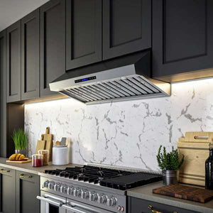 FORNO - Palazzo 48-Inch Wall Mounted Range Hood, Stainless Steel, Heavy Duty Baffle Filters, Remote Control