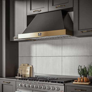 FORNO - Vittorio 48-Inch Wall Mount Range Hood, Black with Antique Brass Trim