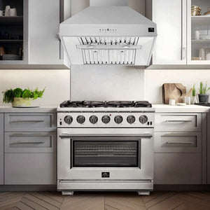 FORNO - Orvieto 36-Inch Wall Mount Range Hood, LED Lighting, Heavy Duty, Stainless Steel