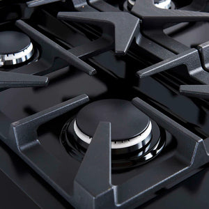 FORNO - Antico 36-Inch Freestanding Gas Range, Black, Antique Brass Design, 6 Burners, Convection Oven, Energy Efficient