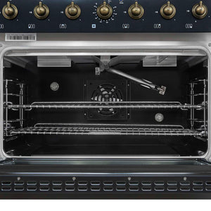 FORNO - Antico 36-Inch Freestanding Gas Range, Black, Antique Brass Design, 6 Burners, Convection Oven, Energy Efficient