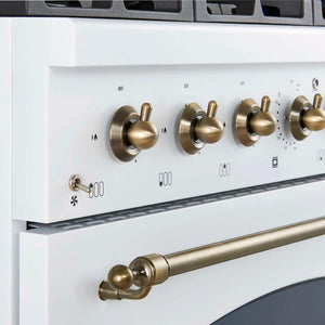 FORNO - Antico 36-Inch Freestanding Gas Range, White, Antique Brass Design, 6 Burners, Convection Oven, Energy Efficient