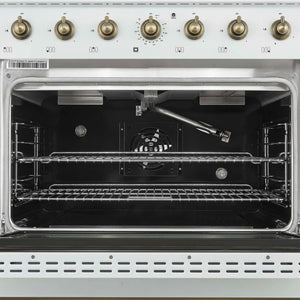 FORNO - Antico 36-Inch Freestanding Gas Range, White, Antique Brass Design, 6 Burners, Convection Oven, Energy Efficient