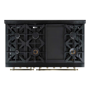 FORNO - Antico 48-Inch Freestanding Gas Range, Black, Antique Brass Design, 8 Burners, Griddle, Double Ovens, Energy Efficient