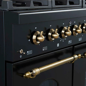 FORNO - Antico 48-Inch Freestanding Gas Range, Black, Antique Brass Design, 8 Burners, Griddle, Double Ovens, Energy Efficient