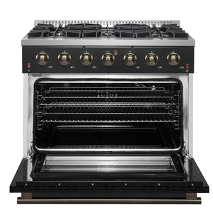 FORNO - Galiano 36-inch Freestanding Gas Range in Black with Antique Brass Design, 6 Burners, 83,000 BTU, 5.36 cu.ft. Convection Oven