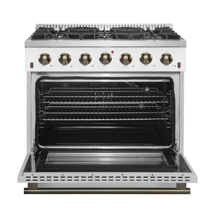 FORNO - Galiano 36-inch Freestanding Gas Range in White with Antique Brass Design, 6 Burners, 83,000 BTU, 5.36 cu.ft. Convection Oven