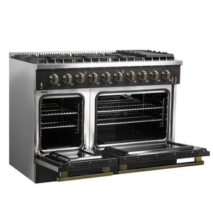 FORNO - Galiano 48-inch Gas Range Black & Antique Brass Design, 8 Burners, 107,000 BTU, Griddle, 6.58 cu.ft. Double Ovens