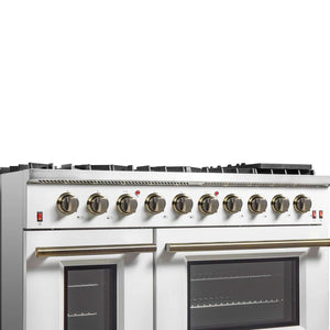 FORNO - Galiano 48-inch Gas Range White & Antique Brass Design, 8 Burners, 107,000 BTU, Griddle, 6.58 cu.ft. Double Ovens