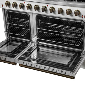 FORNO - Galiano 48-inch Gas Range White & Antique Brass Design, 8 Burners, 107,000 BTU, Griddle, 6.58 cu.ft. Double Ovens