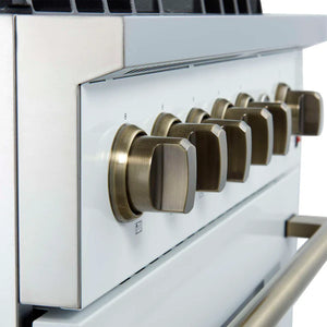 FORNO - Giovanni 30-inch Gas Range White & Antique Brass Design, 5 Burners 67,000 BTU, 4.32 cu.ft. Convection Oven