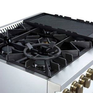 FORNO - Giovanni 30-inch Gas Range White & Antique Brass Design, 5 Burners 67,000 BTU, 4.32 cu.ft. Convection Oven