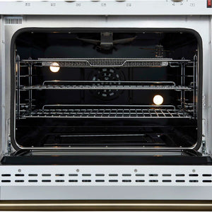 FORNO - Giovanni 30-inch Gas Range White & Antique Brass Design, 5 Burners 67,000 BTU, 4.32 cu.ft. Convection Oven