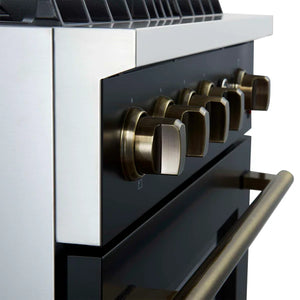 FORNO - Marco 30-inch Gas Range Black & Antique Brass Design, 4 Burners 37,000 BTU, 4.32 cu.ft. Convection Oven