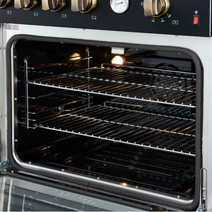 FORNO - Marco 30-inch Gas Range Black & Antique Brass Design, 4 Burners 37,000 BTU, 4.32 cu.ft. Convection Oven