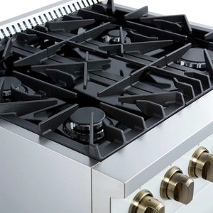 FORNO - Marco 30-inch Gas Range White & Antique Brass Design, 4 Burners 37,000 BTU, 4.32 cu.ft. Convection Oven