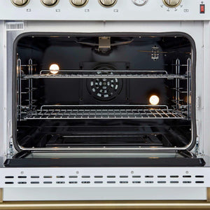 FORNO - Marco 30-inch Gas Range White & Antique Brass Design, 4 Burners 37,000 BTU, 4.32 cu.ft. Convection Oven