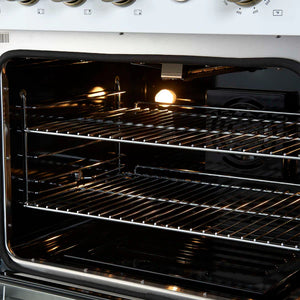 FORNO - Marco 30-inch Gas Range White & Antique Brass Design, 4 Burners 37,000 BTU, 4.32 cu.ft. Convection Oven