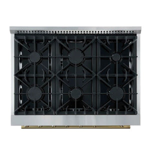 FORNO - Marco 36-Inch Gas Range Black & Antique Brass Design, 6 Burners 67,000 BTU, 5.36 cu.ft. Convection Oven