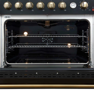 FORNO - Marco 36-Inch Gas Range Black & Antique Brass Design, 6 Burners 67,000 BTU, 5.36 cu.ft. Convection Oven