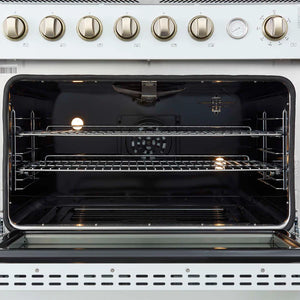 FORNO - Marco 36-Inch Gas Range White & Antique Brass Design, 6 Burners 67,000 BTU, 5.36 cu.ft. Convection Oven