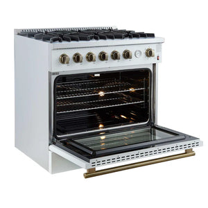 FORNO - Marco 36-Inch Gas Range White & Antique Brass Design, 6 Burners 67,000 BTU, 5.36 cu.ft. Convection Oven