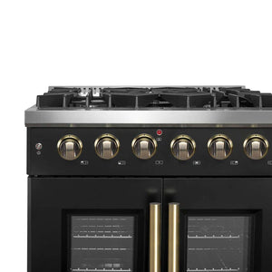 FORNO - Galiano 30-inch French Door Gas Range Black and Antique Brass Design, 5 Sealed Burners 68,000 BTU, 4.32 cu.ft. Convection Oven