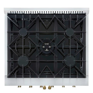 FORNO - Galiano 30-inch French Door Gas Range White with Antique Brass Design, 5 Burners, 68,000 BTU, 4.32 cu.ft. Convection Oven