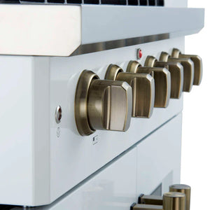 FORNO - Galiano 30-inch French Door Gas Range White with Antique Brass Design, 5 Burners, 68,000 BTU, 4.32 cu.ft. Convection Oven